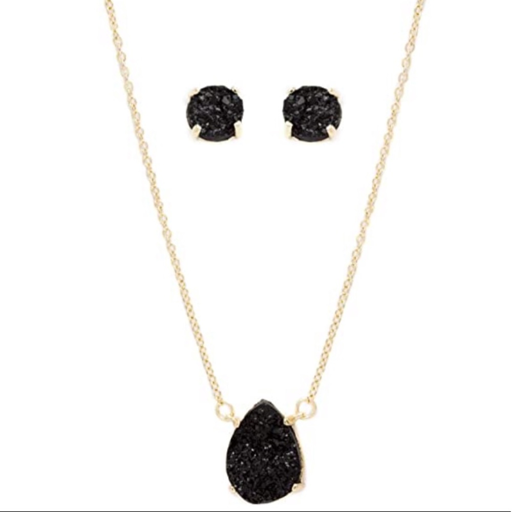 Laura Janelle Black Druzy Necklace & Earring Set